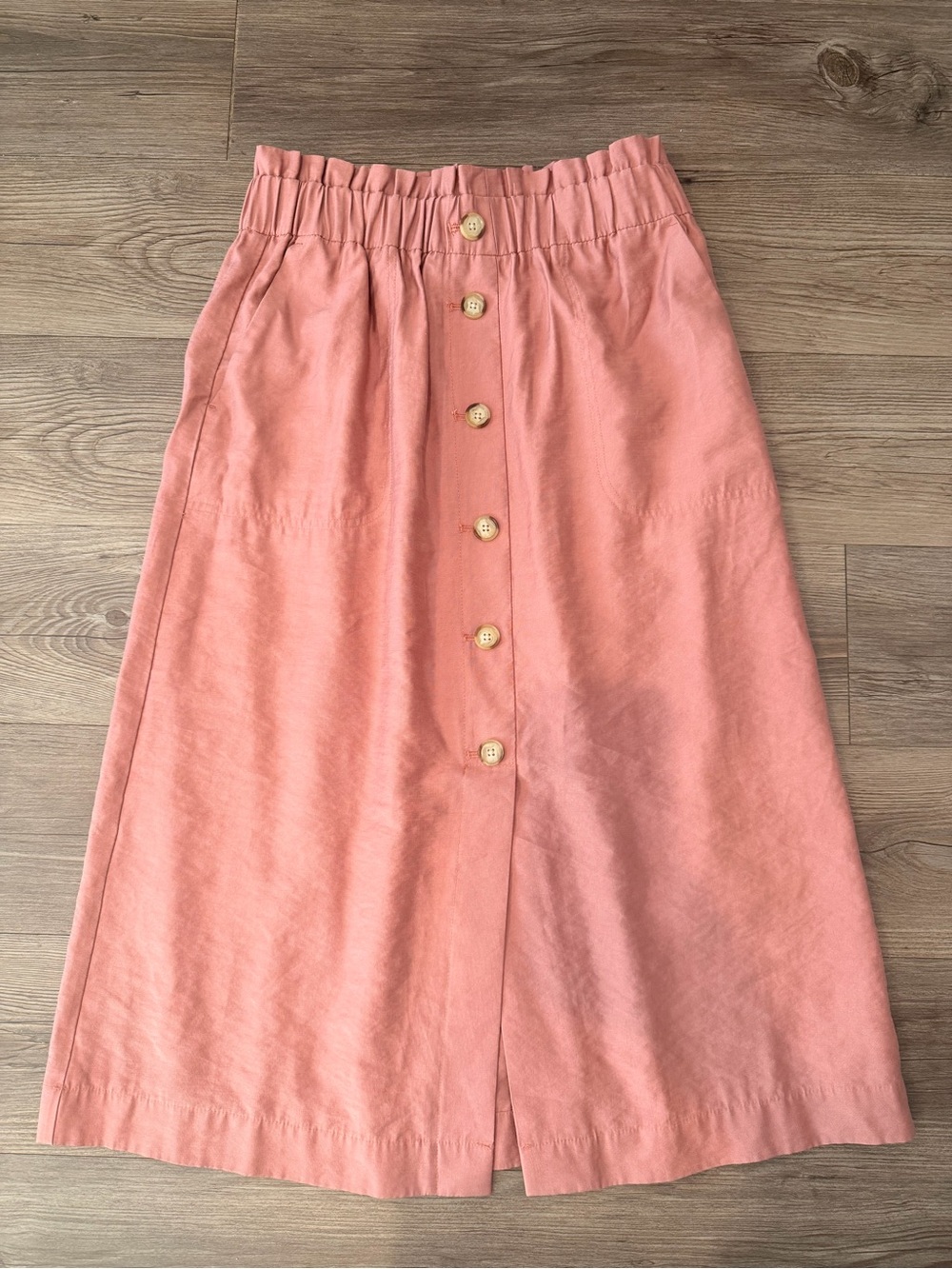 LOFT Coral Button-Front Midi Skirt